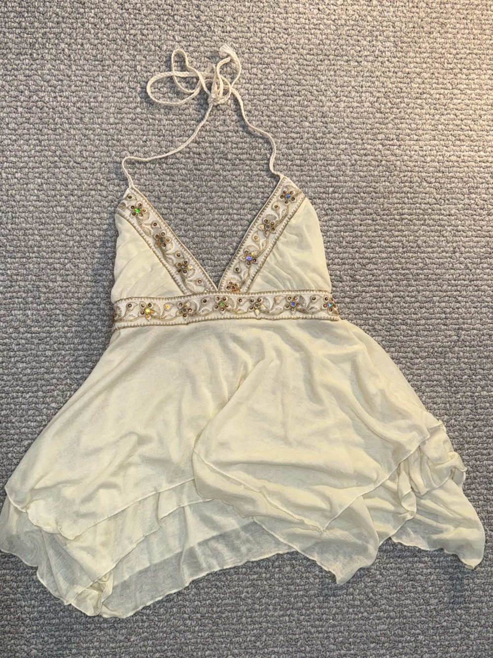 Tie-Neck Beaded Spaghetti-Strap Halter Vintage Top!!!